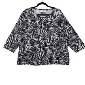 Chicos Palm Leaf Print Blouse Black White XL Or 3